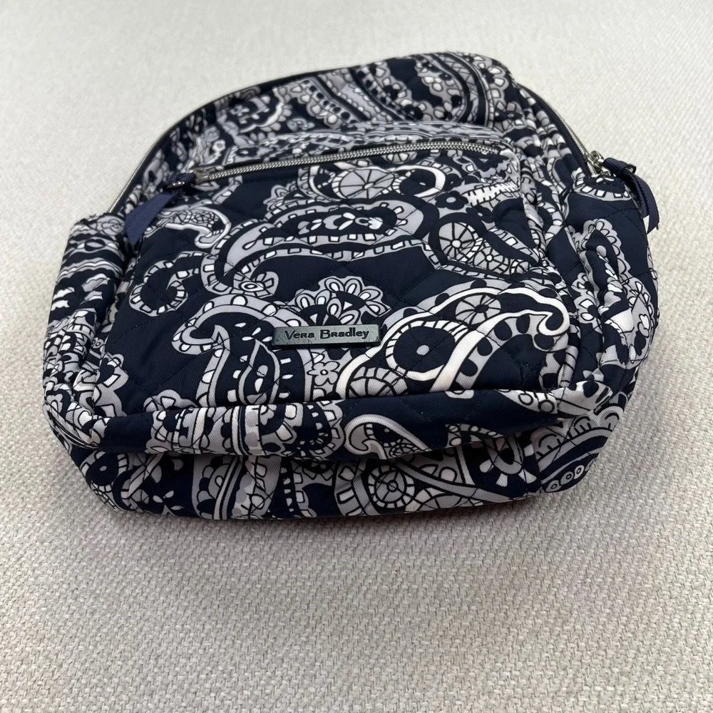 Vera Bradley Iconic Small Backpack Deep Night Paisley Quilted Cotton Navy Travel